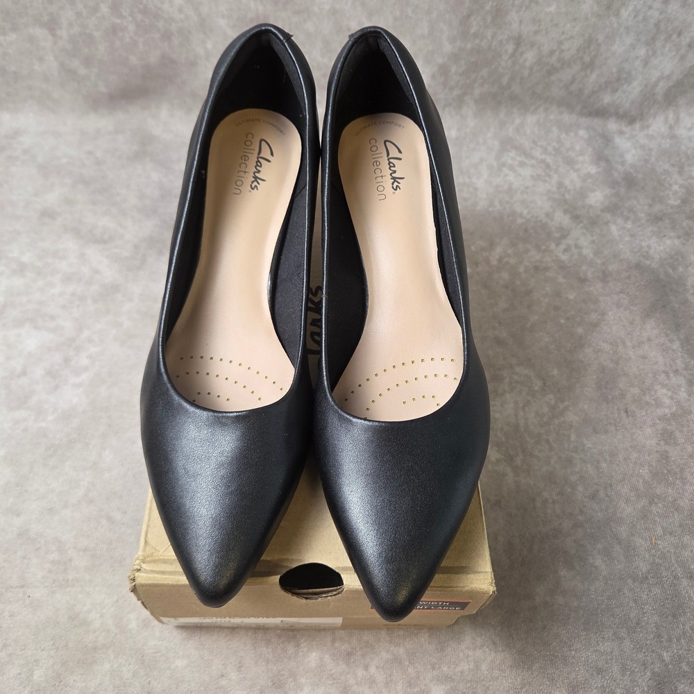 Clarks Linvale Jerica Black Leather Kitten Heel Pumps Womens 8.5 W Wide 26137208 - Picture 4 of 8